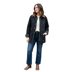 VINTAGE Lauren Jeans Co. Black Barn Chore Coat Jacket Plus Size 1X Suede Collar